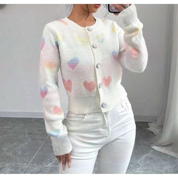 Beautiful Heart Print Knit Slim Cardigan - Picture 2 of 6